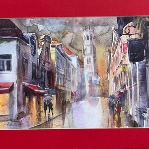 FOR SALE Acuarela from Brugge-Bell Tower A Naurnis artist in it's matte